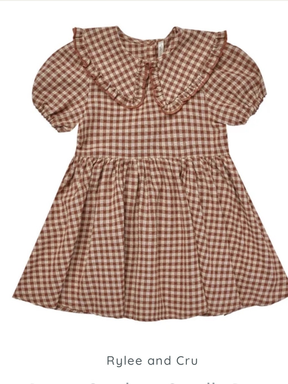 Rylee + Cru Brown Gingham Ruffled Collar Dress